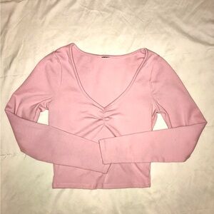 Pink Long Sleeve Cinched Top